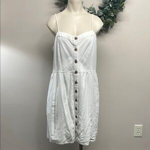 Universal Thread Button Front White Textured Linen Blend Sundress Pockets XL